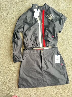Champion Two-Piece Grey Track Jacket and Skirt Set. Size L